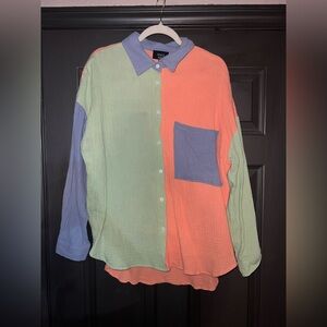 Vici Collection Gauze Colorblock Buttonup